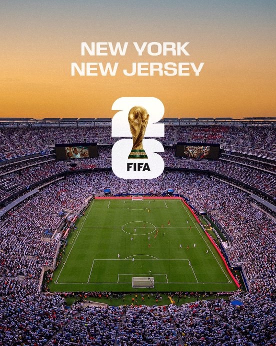New York New Jersey World Cup stadium graphic over a packed soccer venue