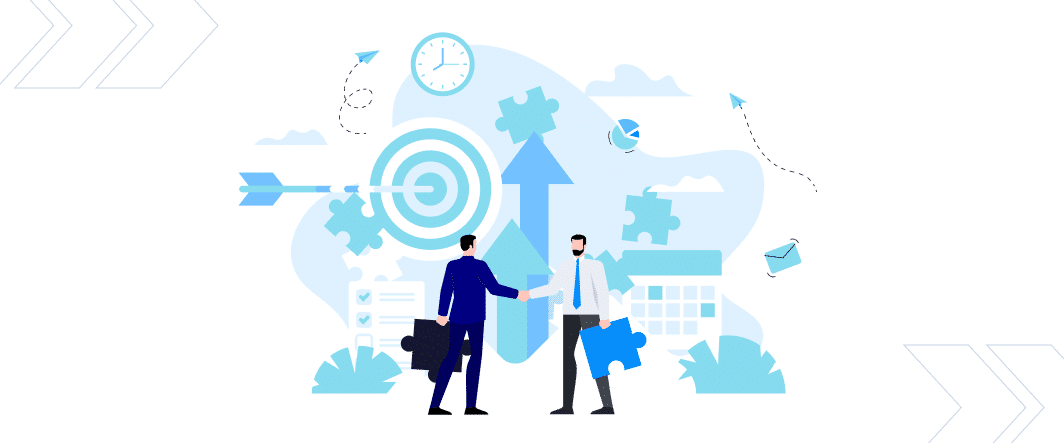 SaaS sales differentiation illustration with business people, target, and growth arrow